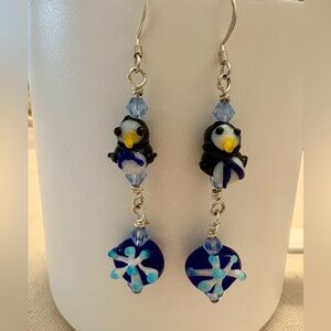 Penguin & Snowflake Dangle Earrings